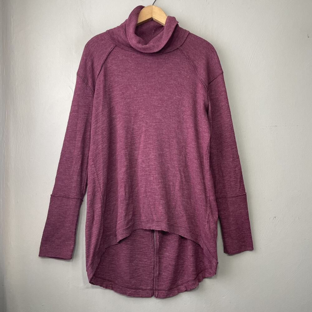 We The Free Tunic Top Oversized Large Berry Split Back Knit Lagenlook Leisure